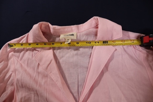 Open Edit Pink Cropped Button-Up Blouse with Drawtie New WT