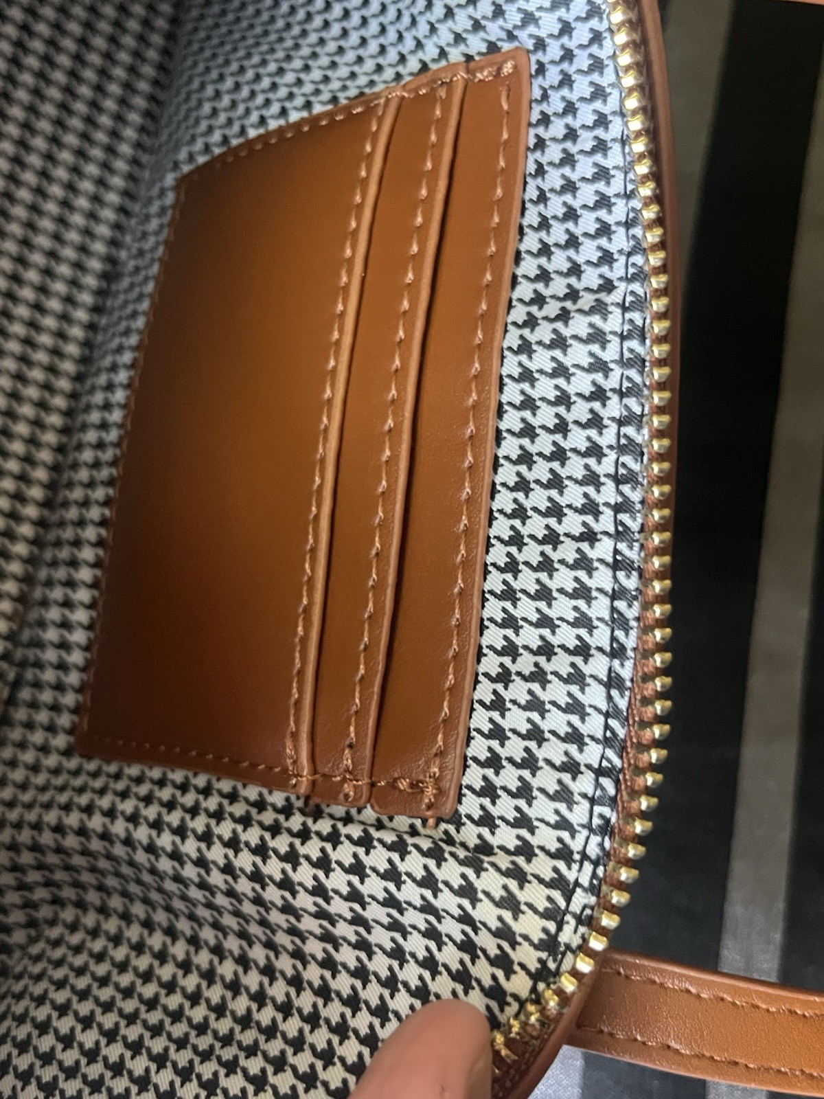 Madison West Brown Semi-Circle Shoulder Bag Zip Gold Hardware Pockets