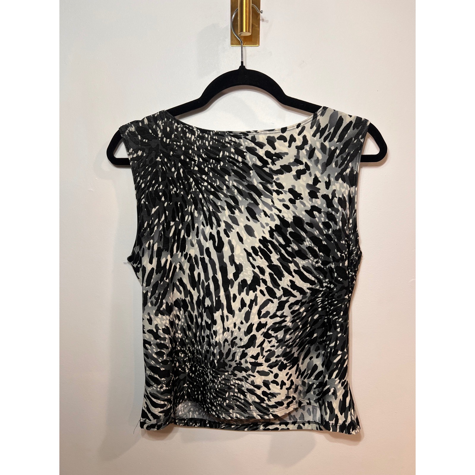Cowl Neck Abstract Animal Print Sleeveless Top Grey Black PXL