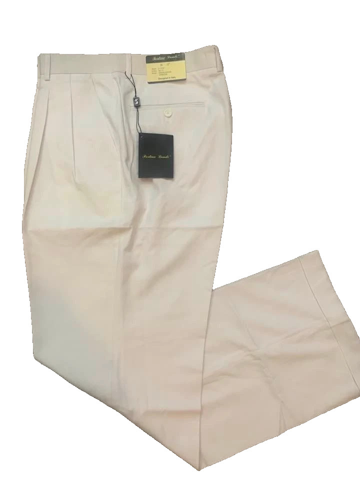 🔥 🔥🔥 NEW Fortino Landi White Dress Pants Double Pleat Cuffed Slacks