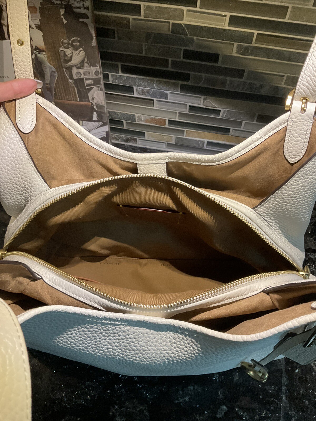 Coach Lori Suede Pebbled Leather Shoulder Bag Chalk Ivory C5265