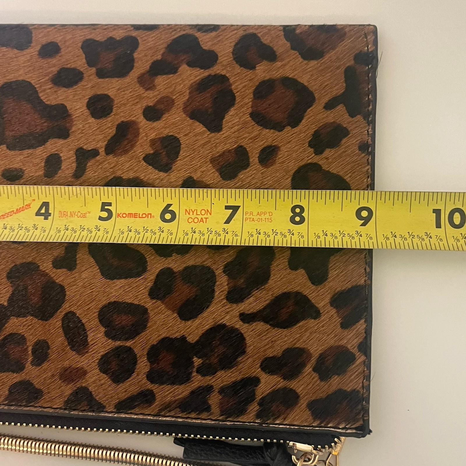 Minimalist Leopard Calf Hair Leather Envelope Crossbody Bag Gold Snake Chain