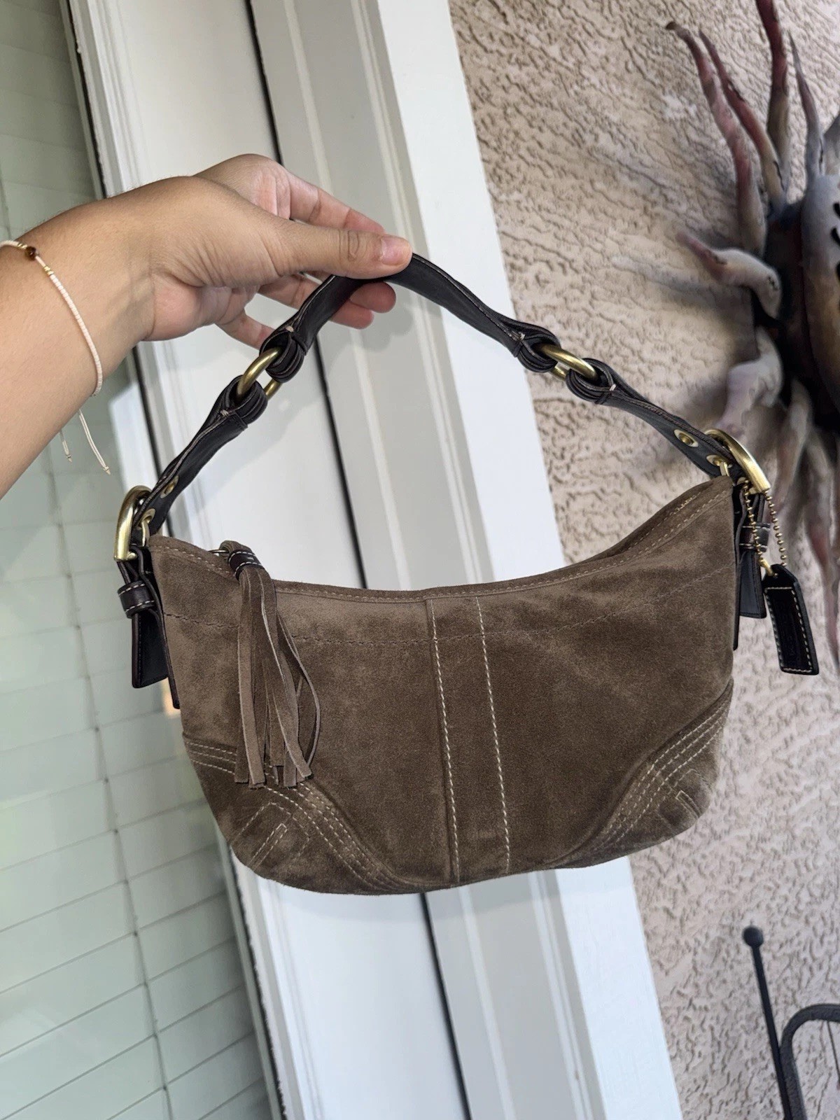 Coach Y2K Brown Small Crescent Hobo Soho Shoulder Suede Shoulder Bag Tassel