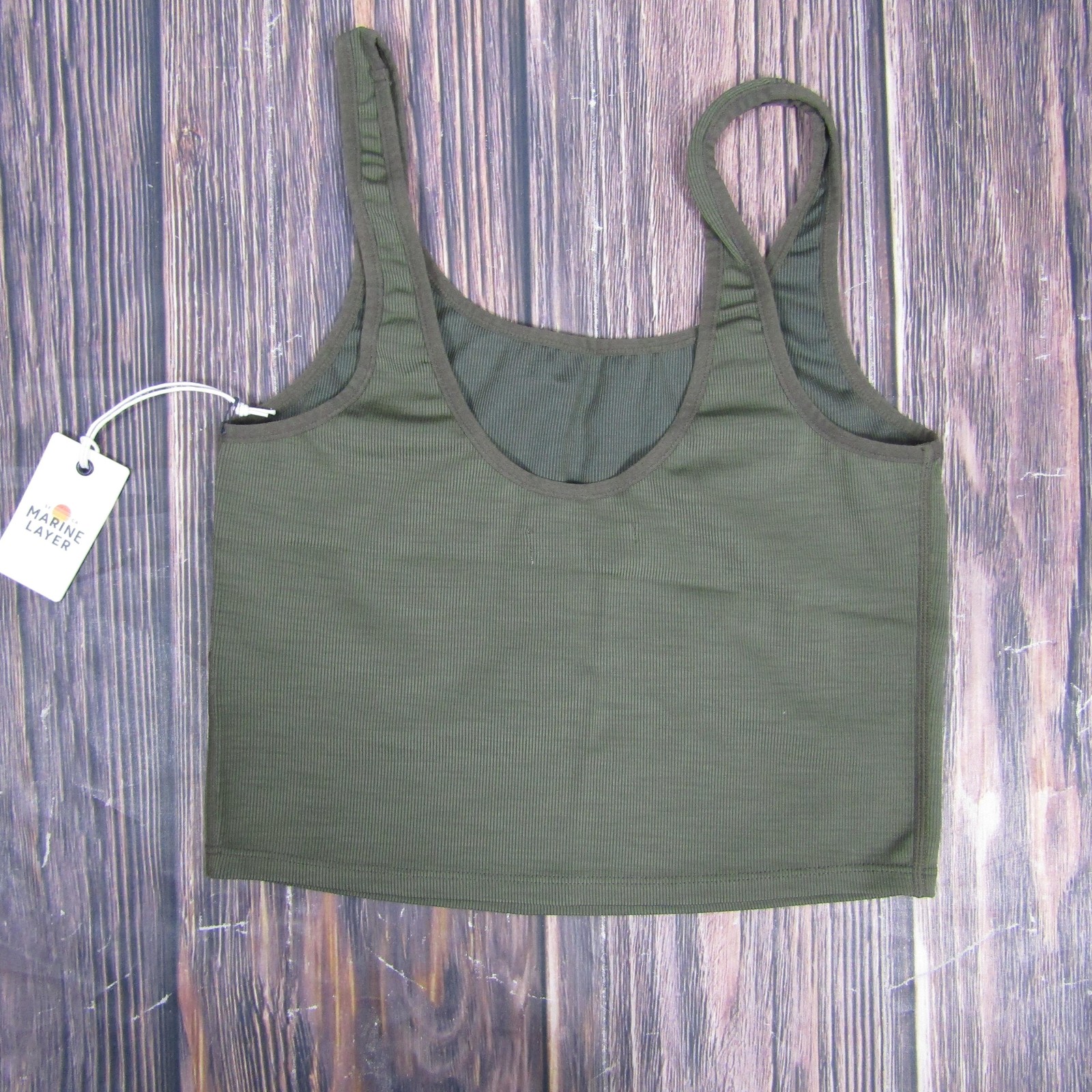 Marine Layer Studio Longline Tank Womens XS Olive Green Ribbed Crop Summer 2022