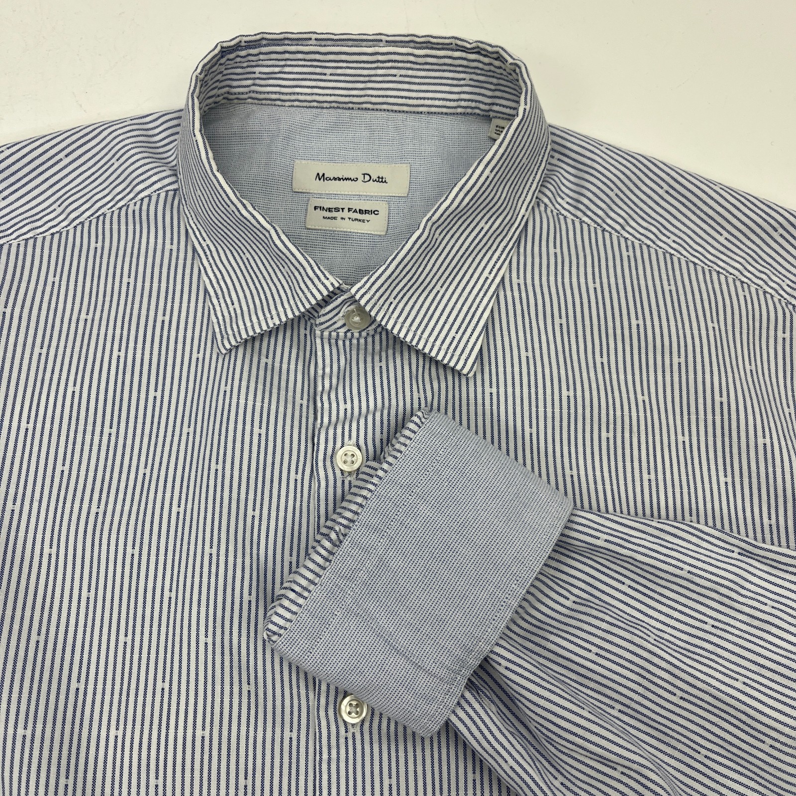 Massimo Dutti Shirt Button Down Blue Stripe Long Sleeve Flip Cuff Mens Sz L