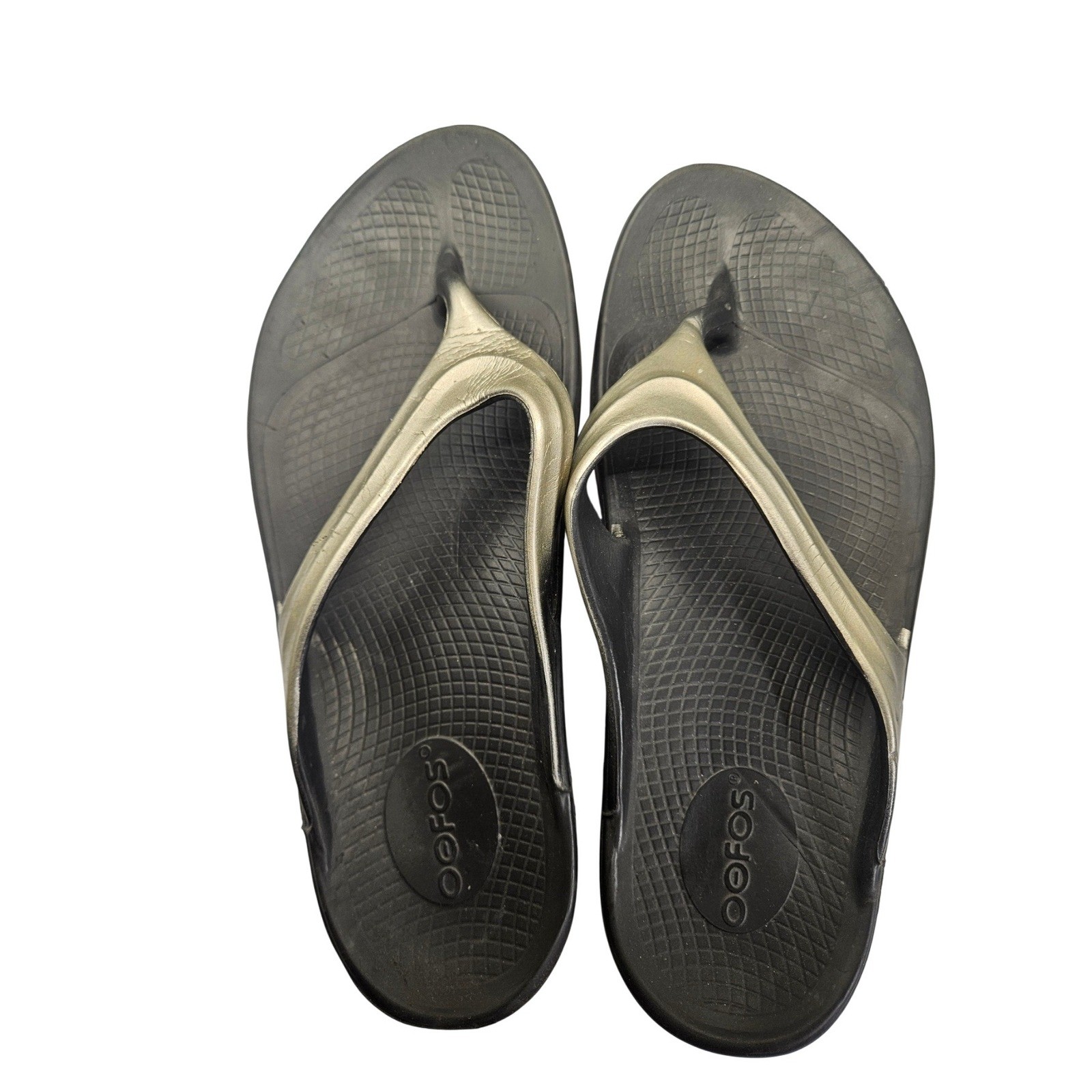 OOFOS Oolala Women’s Sz 10 Luxe Black Gold Recovery Thong Sandal #346