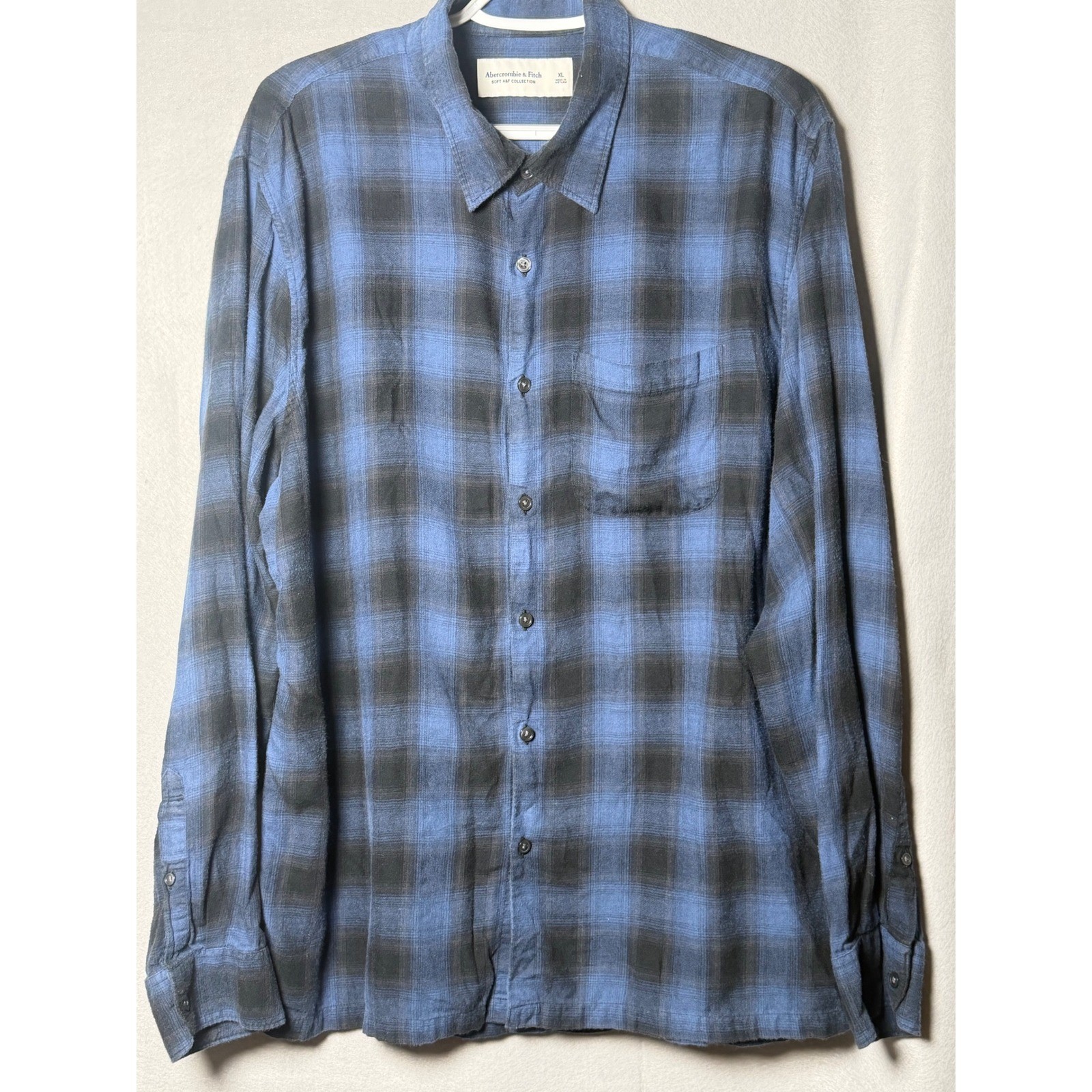 Abercrombie & Fitch Soft A&F Collection Blue Black Plaid Flannel Shirt Mens XL