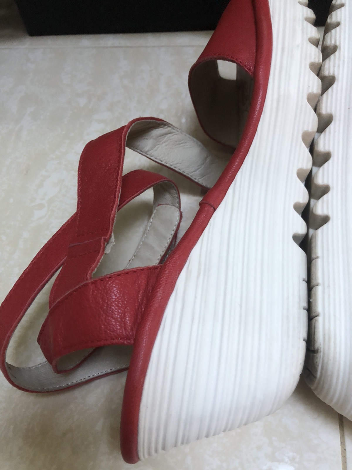 Fly London Yesk Ankle Wrap Sandals EU 40 US 9/9.5 Red Leather Women’s EUC‼️
