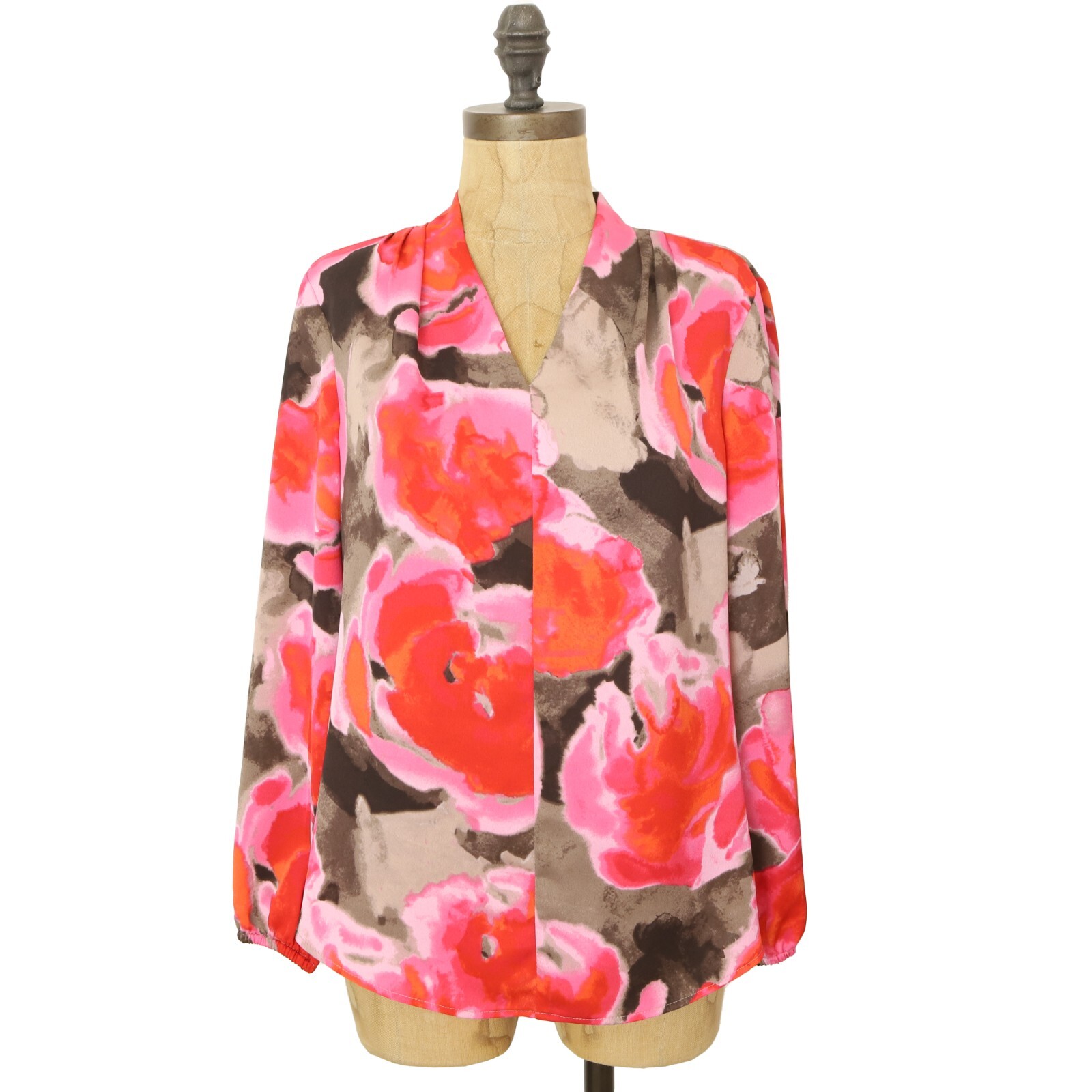 NIC + ZOE Rosy Outlook Top XS Long Sleeve Floral Multi Blouse Office NEW B85