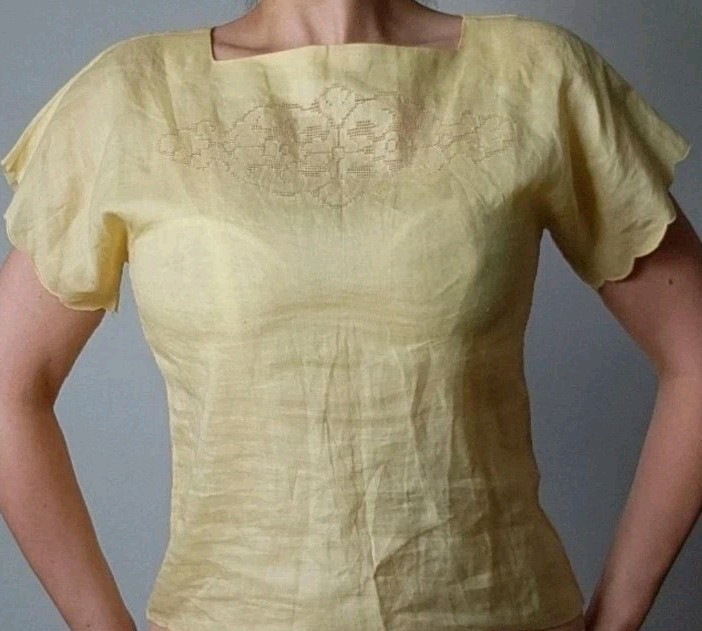 Vtg Christian Dior 100% Ramie Cutwork Embroidered Lace Boho Style Top Shirt 4P