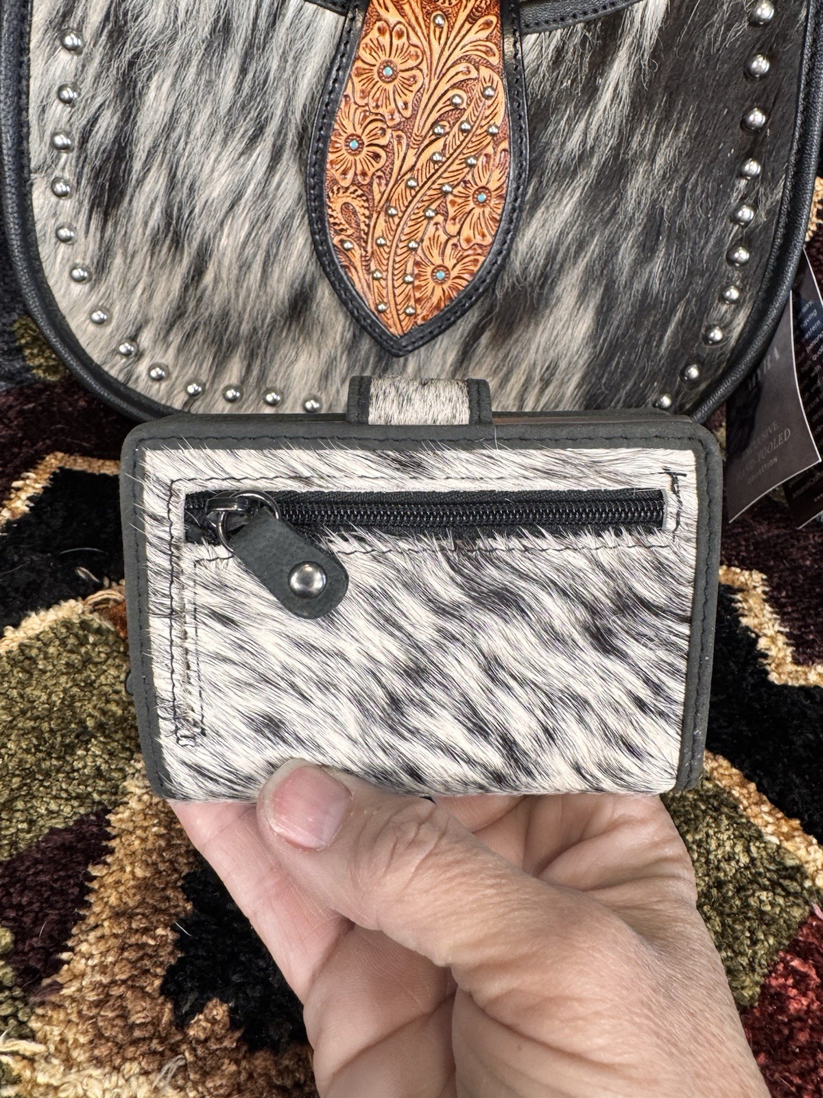 Myra Western Studded Zip Crossbody Bag w/ Detachable Strap + matching wallet