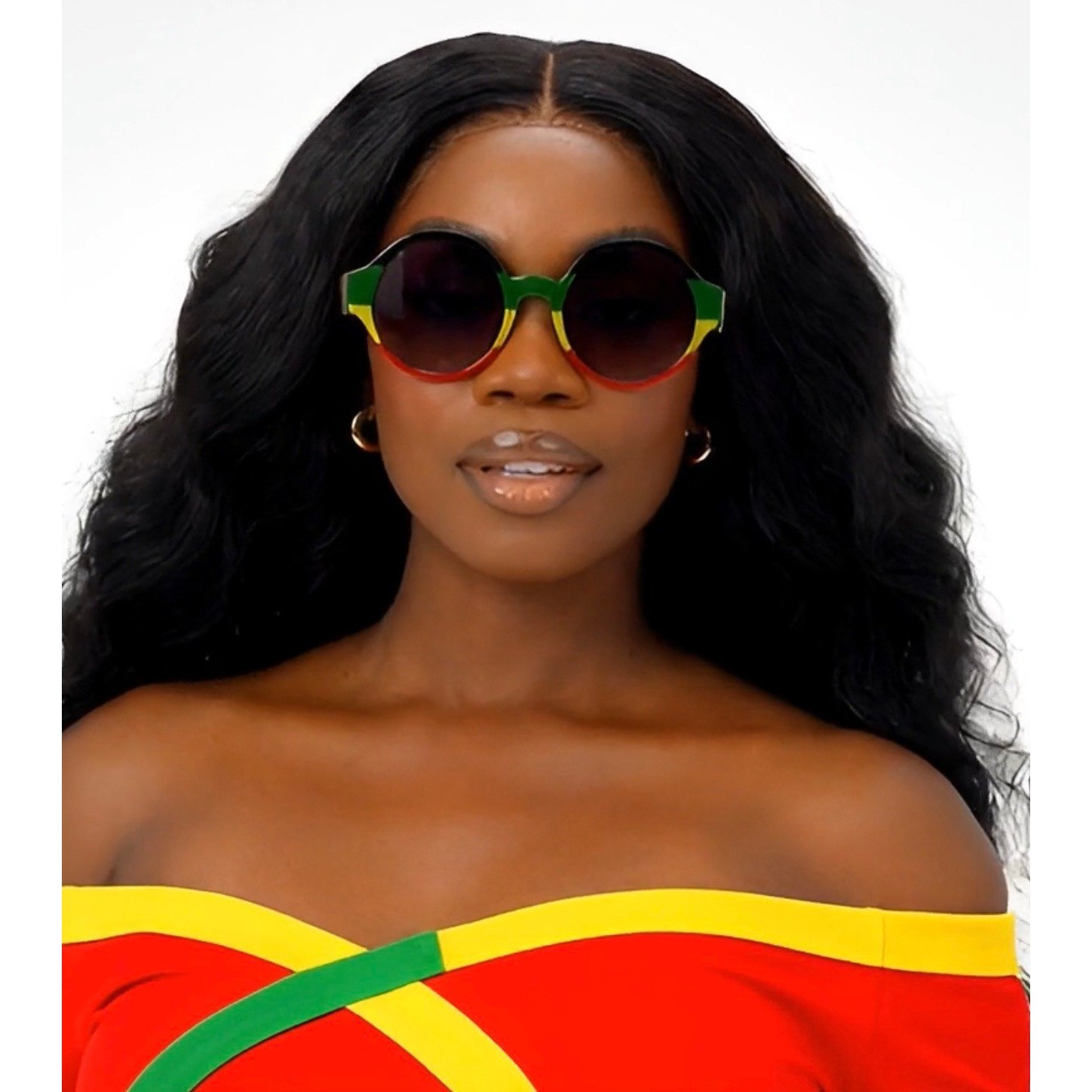 Rasta Sunglasses Round Frame Reggae Colors Funky Fashion Shades Women Retro New