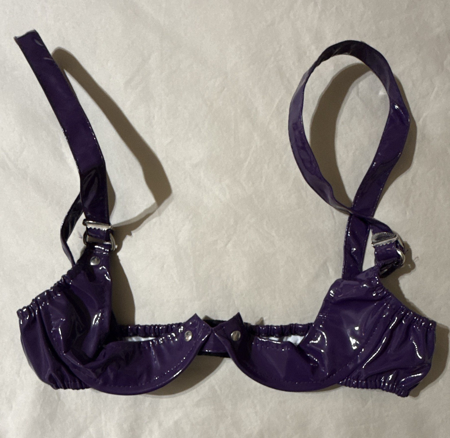 Honour Clothing Purple Shiny Underwired Bra Hook & Eye Adjustable Straps 12 PVC