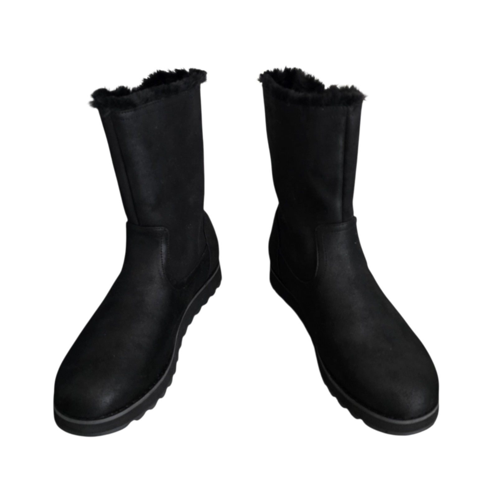 Skechers Keepsake Boots Womens Size 11 Black Faux Leather Faux Fur Side Zip