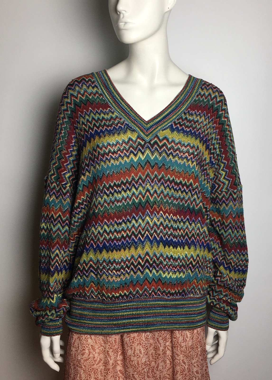 MISSONI Vintage Zig Zag Knit V-neck Sweater Size 52 IT Men XL OS