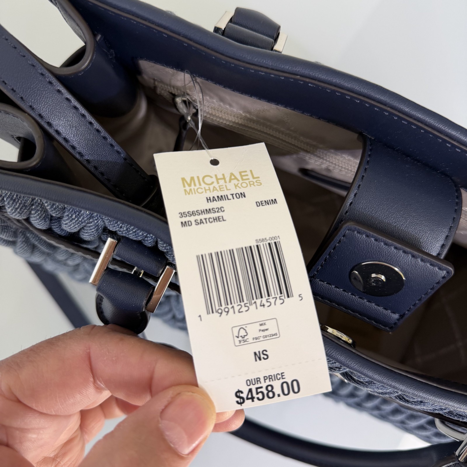 Michael Kors Set Hamilton MD Matelassé Denim Satchel Bag Denim Blue