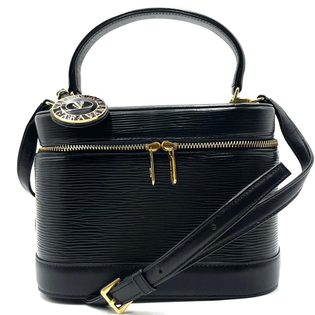 Valentino Garavani 2Way Vanity Shoulder Bag Black Leather Gold Charm Auth