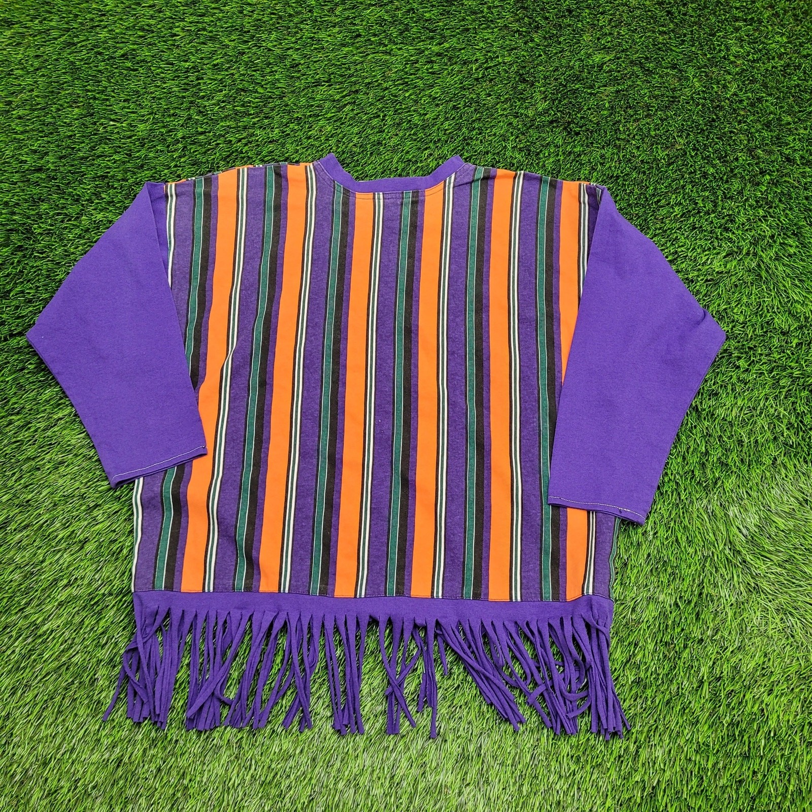 Vintage 90s Summer Fringe Stripes Shirt Womens Large 22×21 Baggy Boxy
