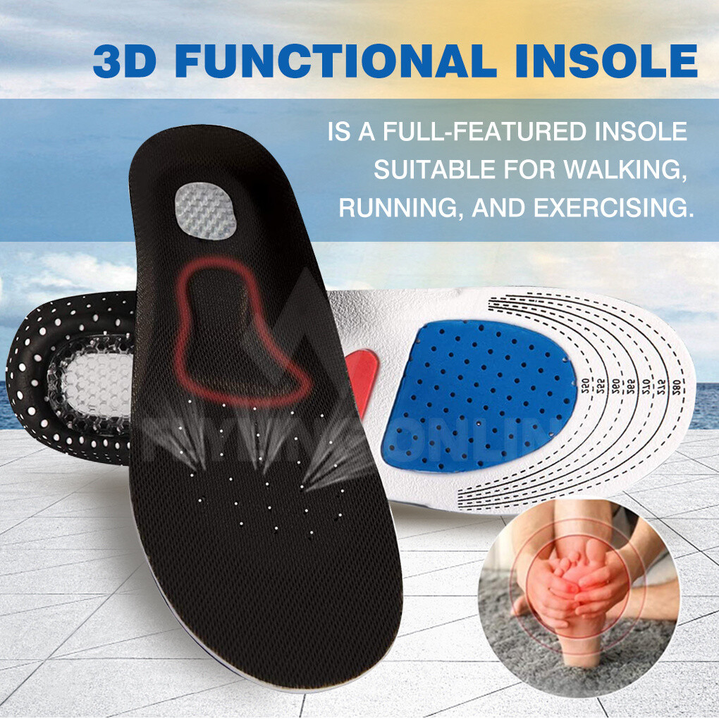2 Pairs Gel Orthotic Sports Running Insoles Insert Shoe Pad Arch Support Cushion