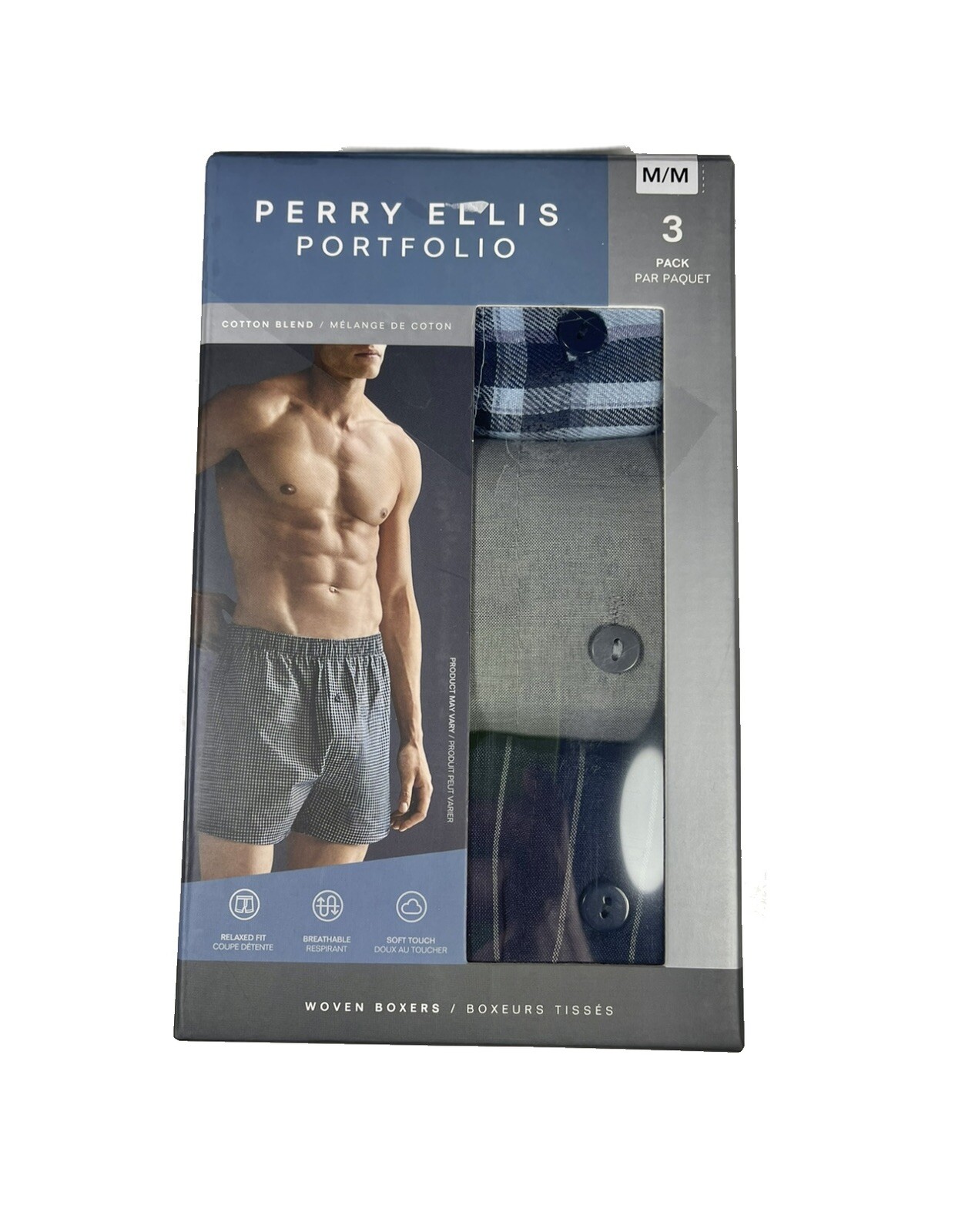 NWT PERRY ELLIS. 3 Pack. Cotton Stretch Woven Boxer. Multi. MSRP $38.00