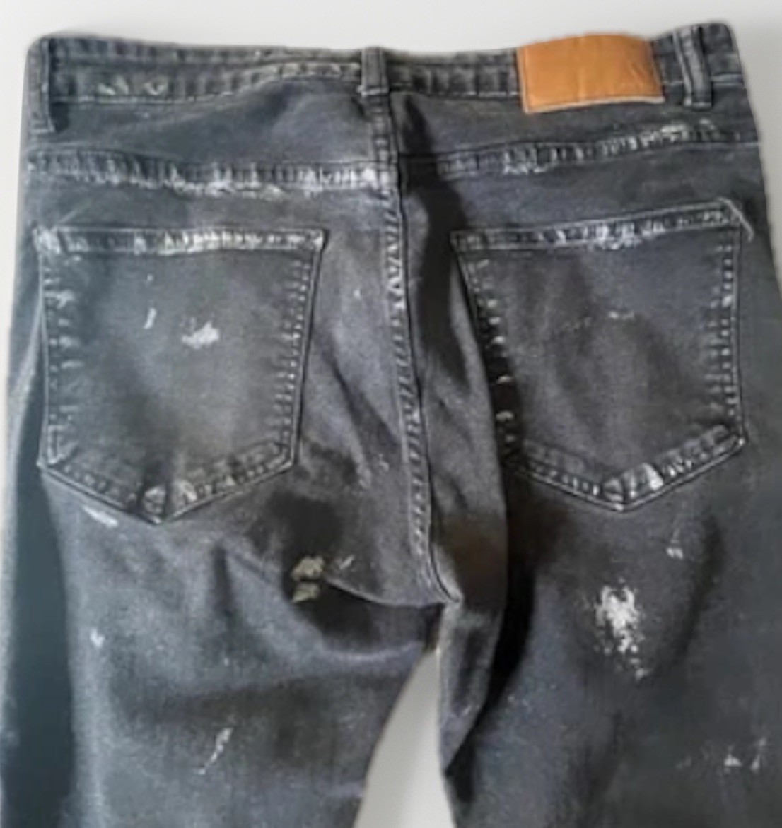 Black Distressed Skinny Jeans Men’s 34 Paint Splatter Streetwear Grunge Punk