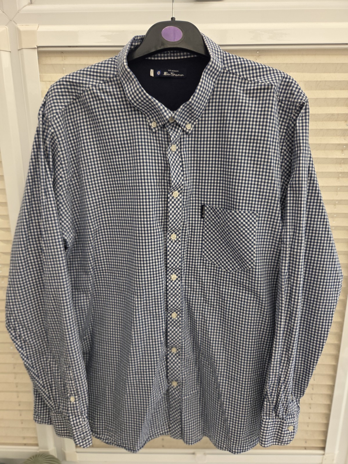 Mens 3XL XXXL 56-58 in Chest Ben Sherman Blue & White Gingham Shirt. Great Cond.