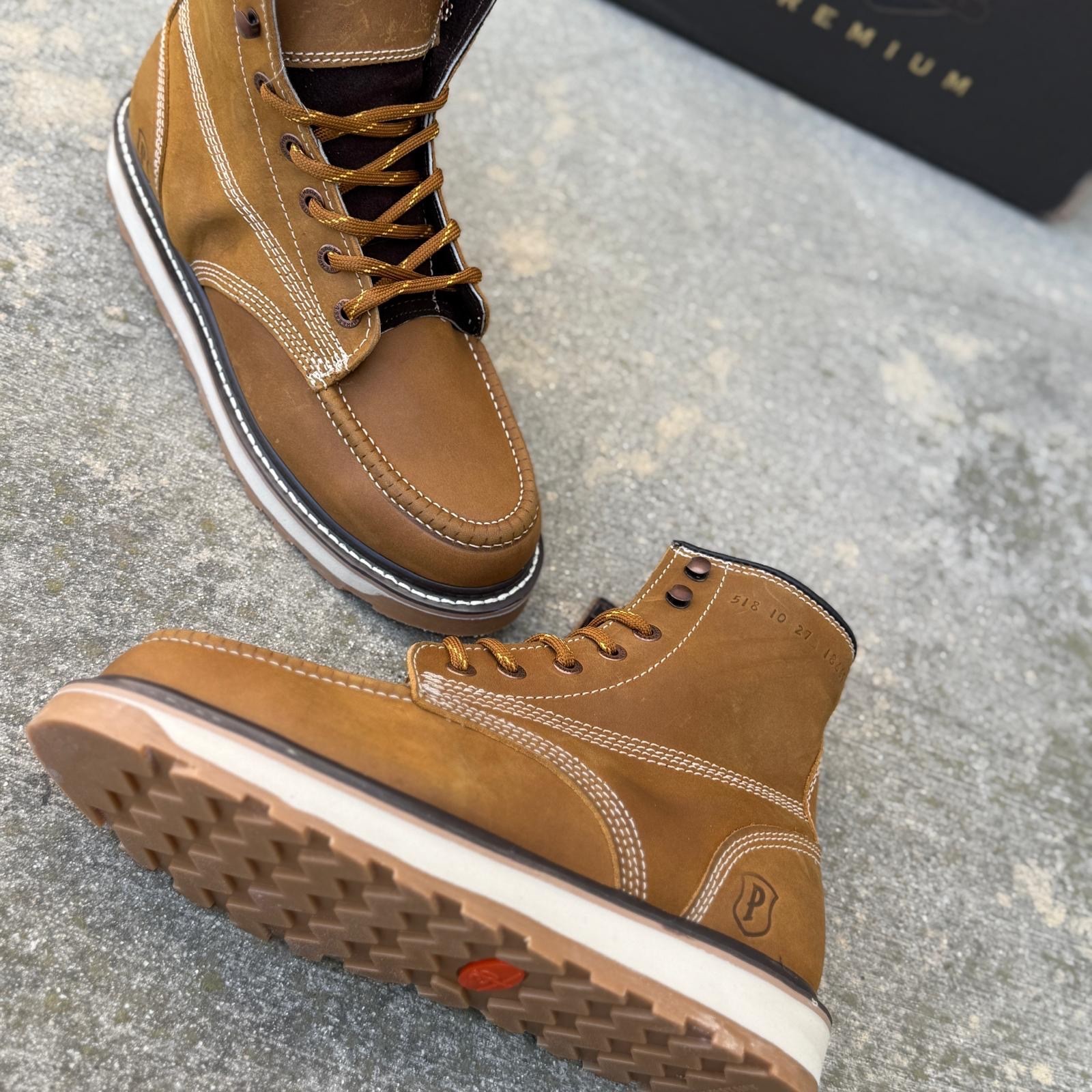 MENS MOC TOE WORK BOOT LACE UP SPEED HOOKS SOFT TOE CUSHIONED INSOLE MADE IN MEX