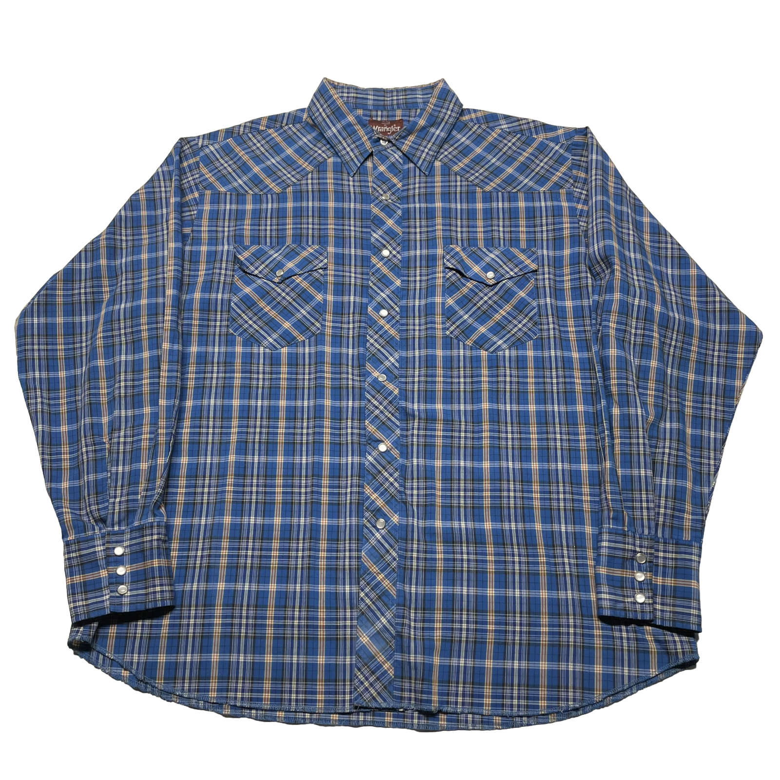 Vintage 90s Wrangler Western Button Up Shirt Men’s XL Blue Yellow Plaid Hipster