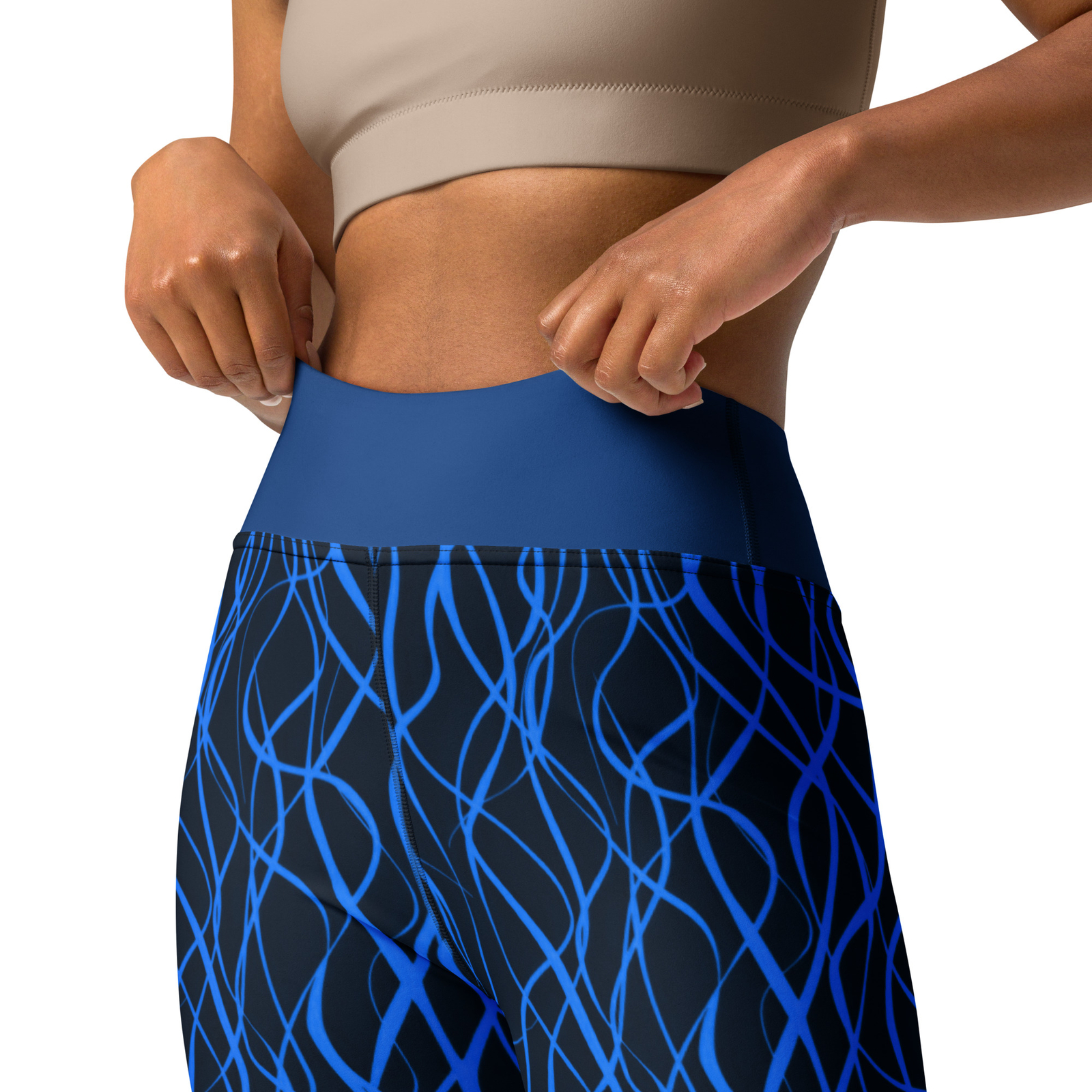 Neon Blue Squiggles Yoga Leggings with pocket