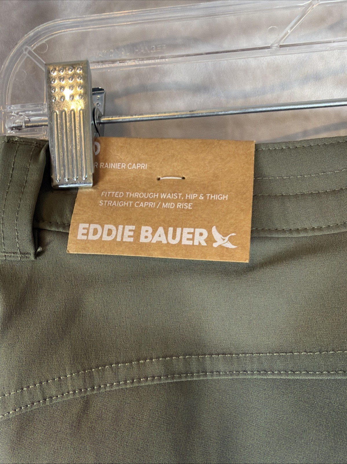 Eddie Bauer Rainier Capri Pants Womens Sz 0 Khaki Hiking Nylon Stretch Zip Green