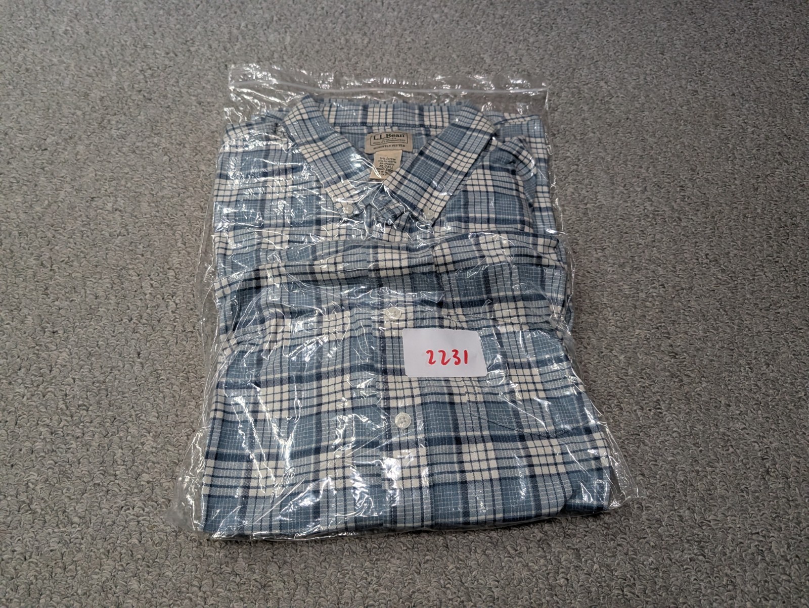 LL BEAN Comfort Stretch Blue Check Plaid Slightly Fitted Button Shirt XL Tall