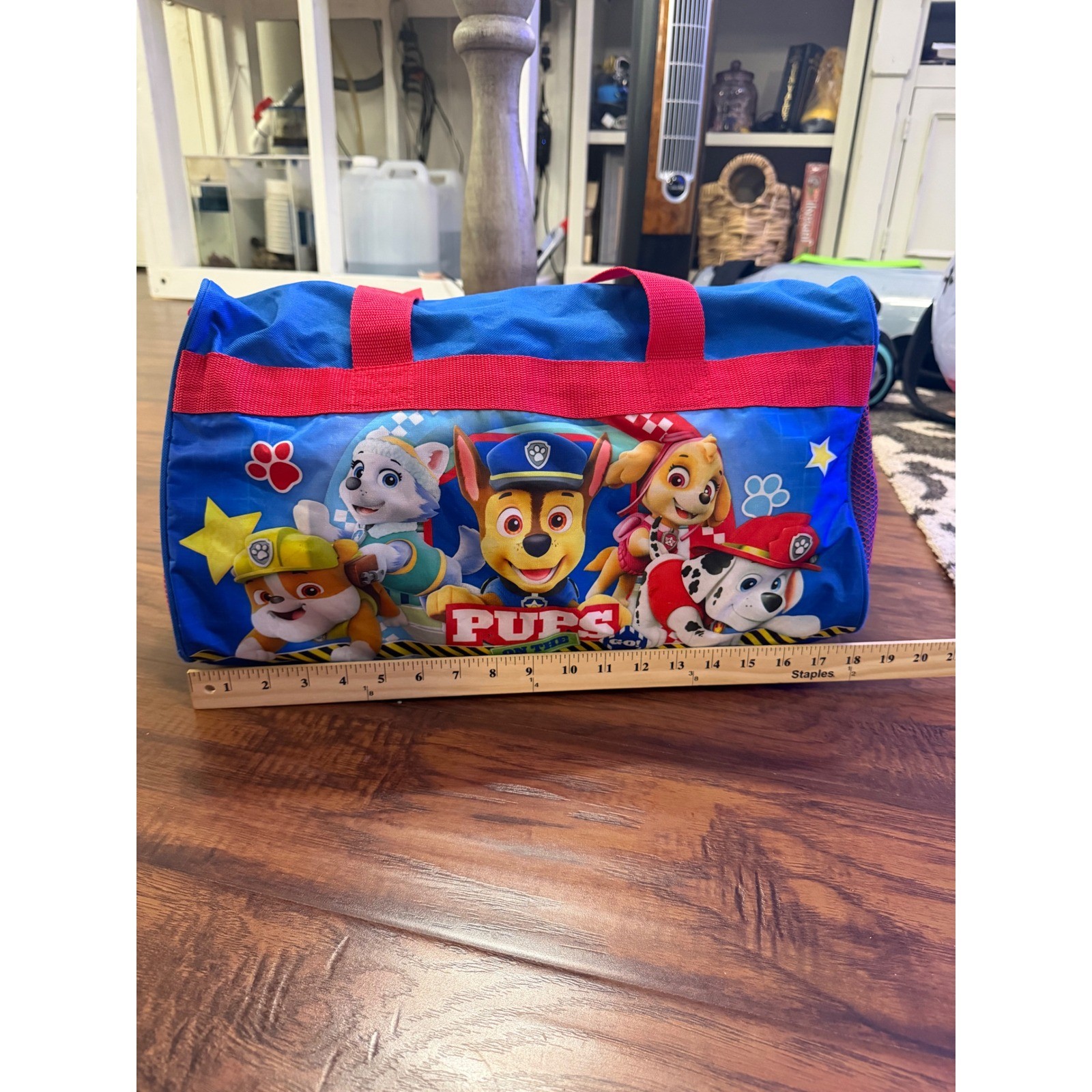 Paw Patrol Duffel Bag Kids Blue Red Excellent Graphic Travel Shoulder Strap