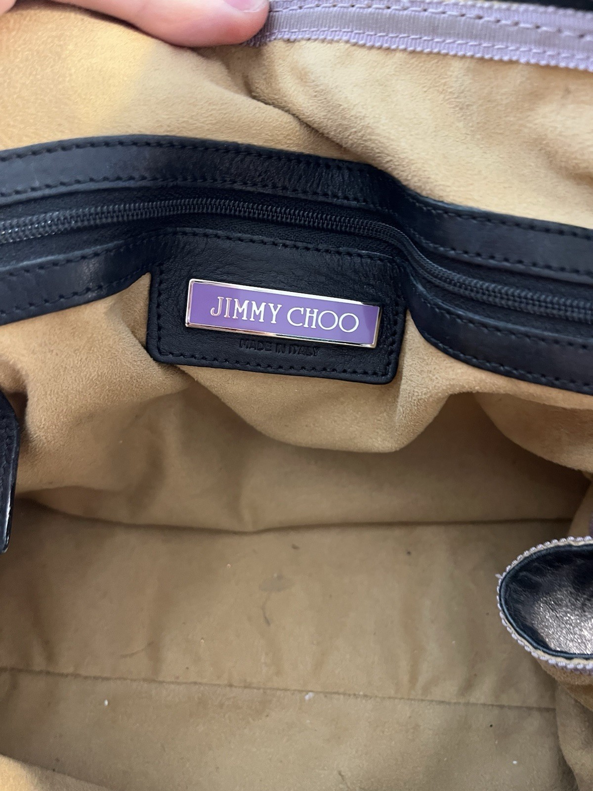 Jimmy Choo Black Satchel Top Handle Zip Medium Silver Hardware Detachable Strap