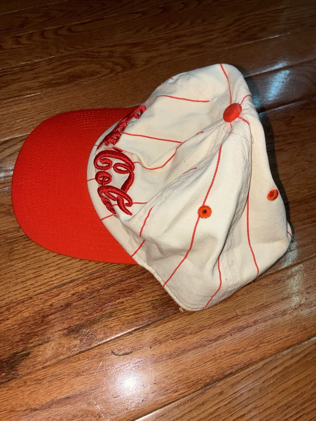 Vintage Coca-Cola Pinstripe Baseball Snapback Hat Big Script promo cap