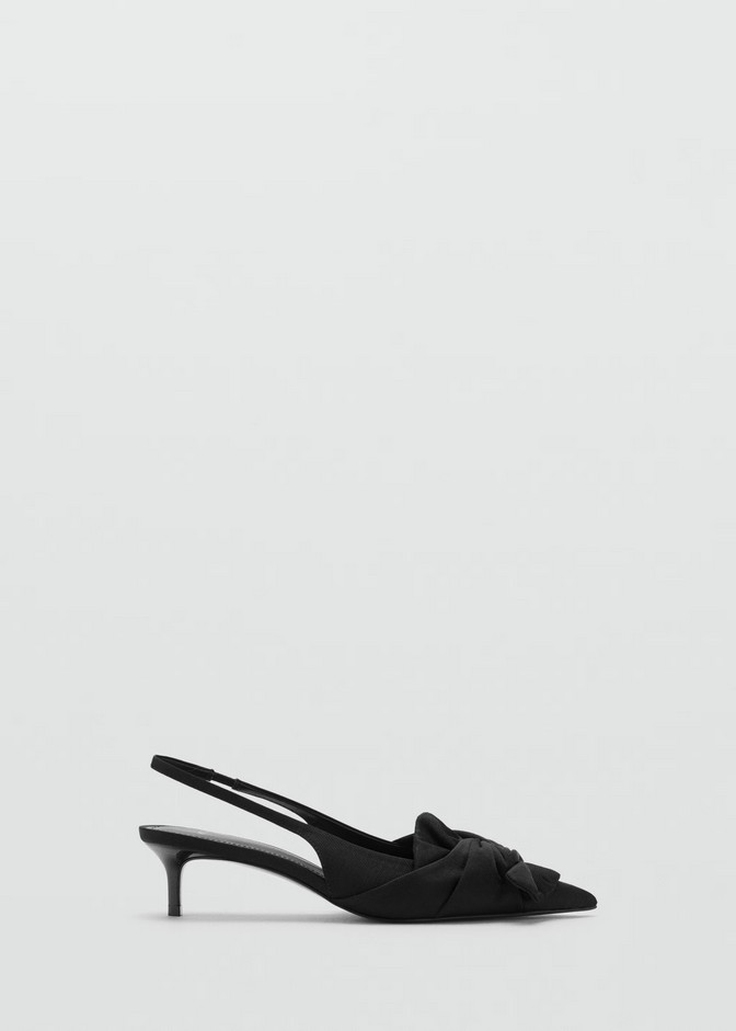 NEW MANGO MNG BLACK KNOT KITTEN HEEL SLINGBACK HEELS SHOES 38 US 7.5