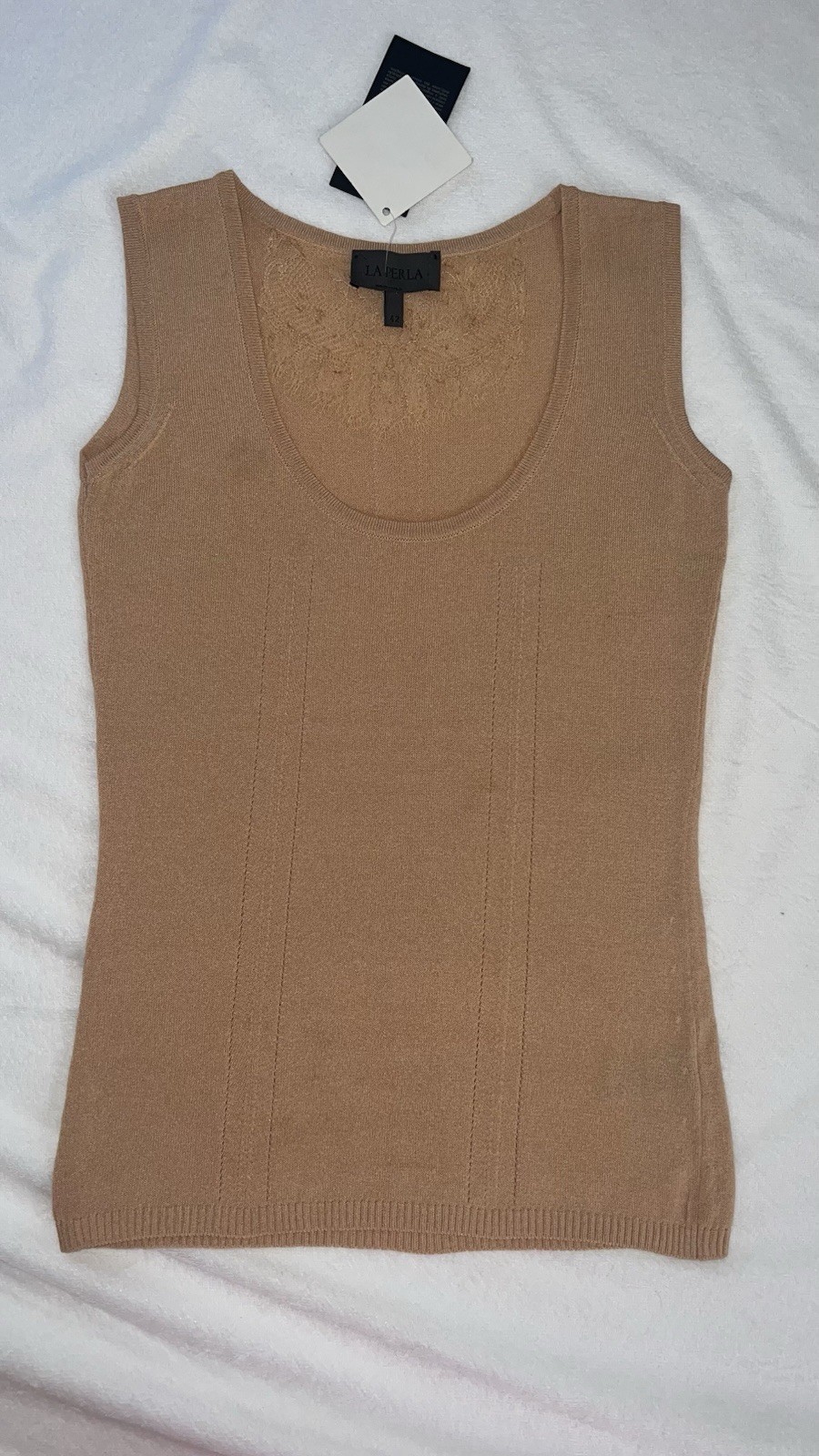 NWT La Perla Vanda Camel Tan Fine Knit Minimalist Tank Top sz US 6 / IT 42 New