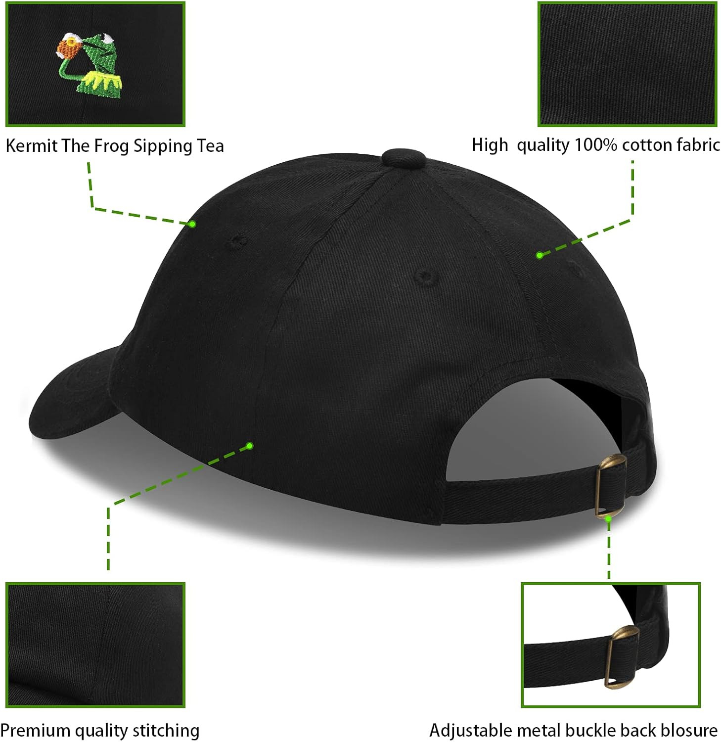 Adjustable Kermit the Frog Embroidered Baseball Cap – Unisex Classic Dad Trucker