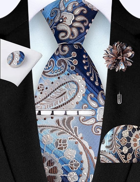 Tie Set For Men Necktie And Pocket Square Tie Clip Cufflinks Lapel Pin Sets 5PCS