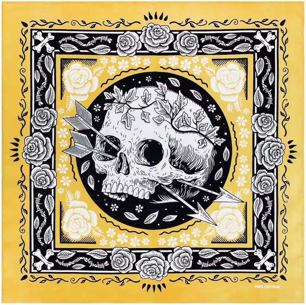 4-Pack 100% Cotton Bandana Set, Vintage Graphic Print, 22×22 inches