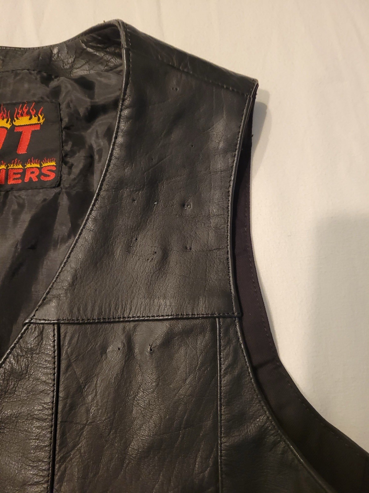 Hot Leathers Vest Mens Large Black Leather Motorcycle Snap Lace Up Sides