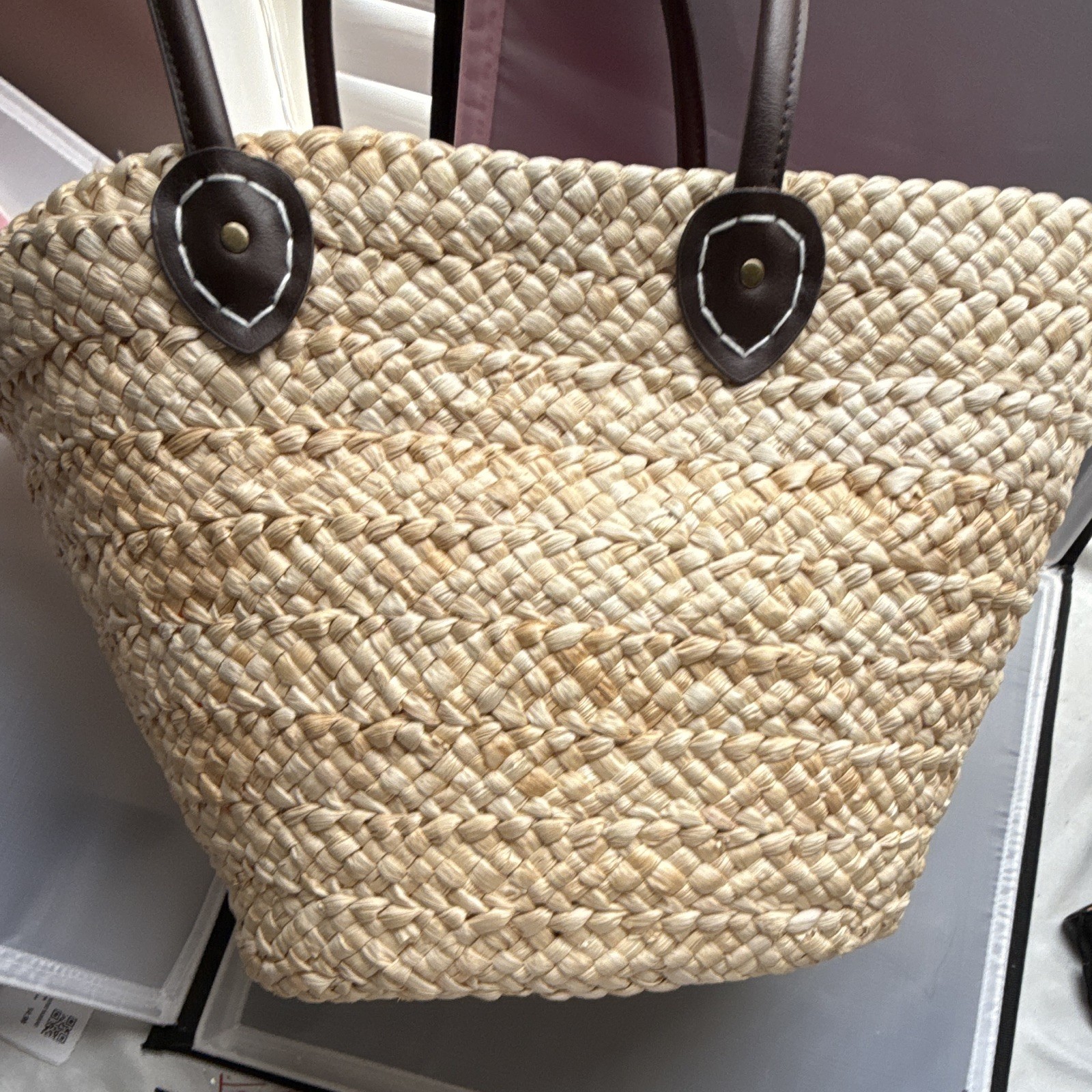 NWT Serra Embroidered Straw Tote Bag Slay All Day Pink Beach Handbag Aldi
