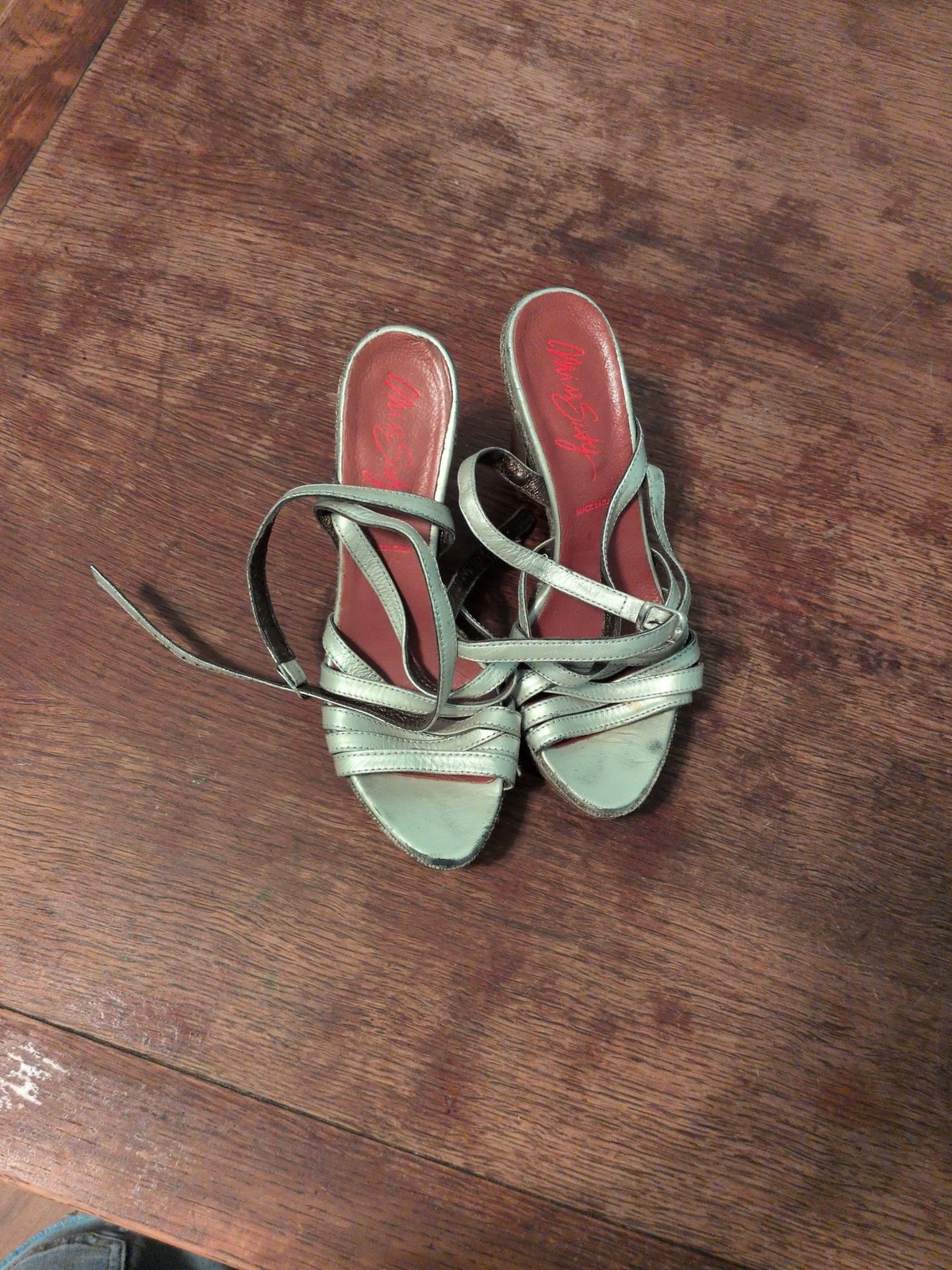Vintage Miss Sixty Metallic Sage Green Strappy Heeled Sandals