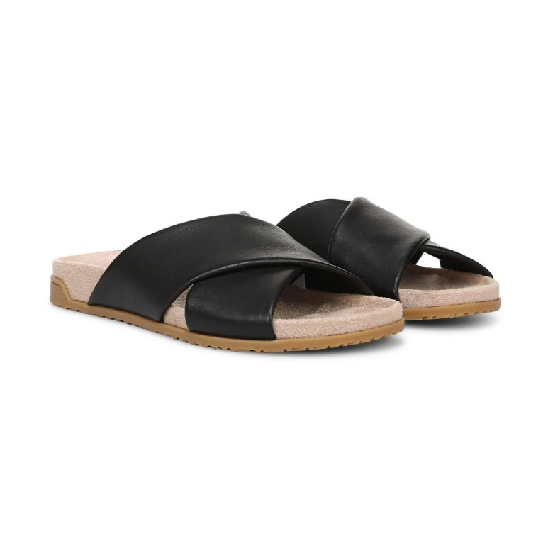Vionic Etna Slide Sandal, Black Leather Color, Size 5 to 13, New