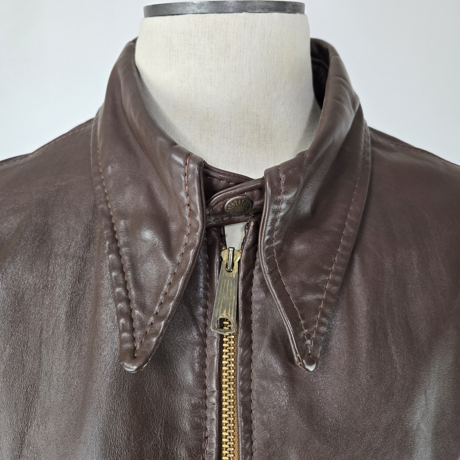 Vintage BROOKS Leather Sportswear Motorcycle Biker Jacket 46 Brown Cafe Racer XL