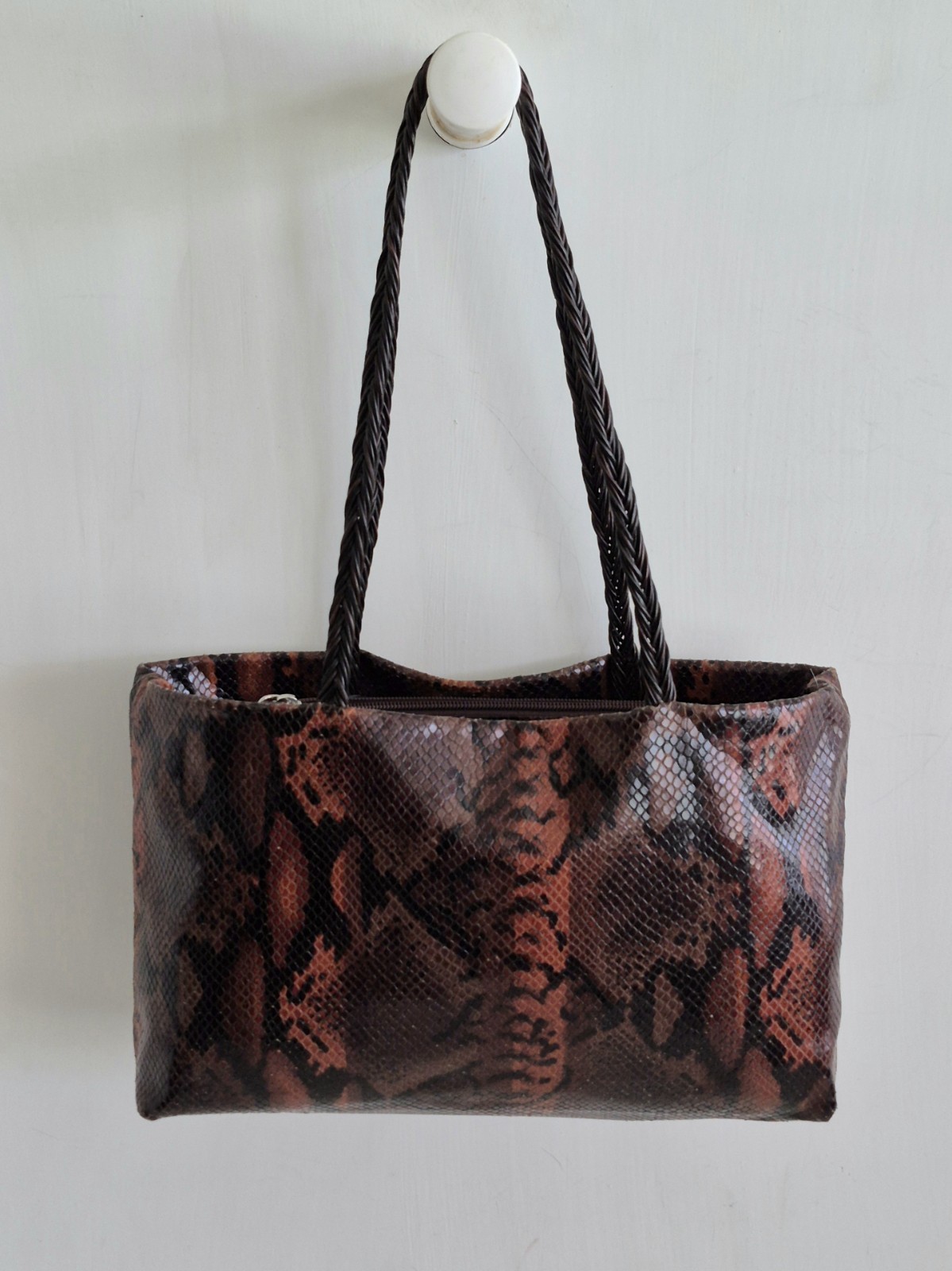 Falor Le Borse Earth Tones Snakeskin Embossed Leather Medium Tote/ Shoulder Bag
