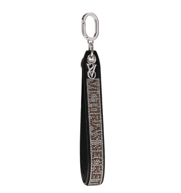VICTORIA’S SECRET Slim Rhinestone Shine Sparkle Wristlet Keychain in Black Logo