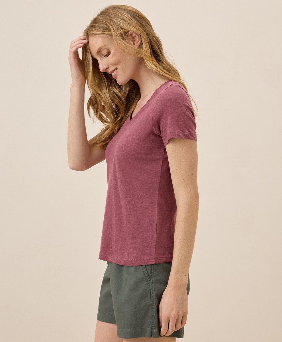 Pact Women’s Featherweight Slub V-Neck Tee Medium Mauve Lightweight Top