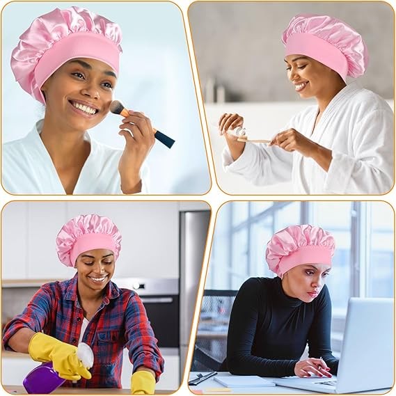 Satin Bonnet Silk Hair Bonnet Adjustable Bonne for Sleeping with Tie Band LOT