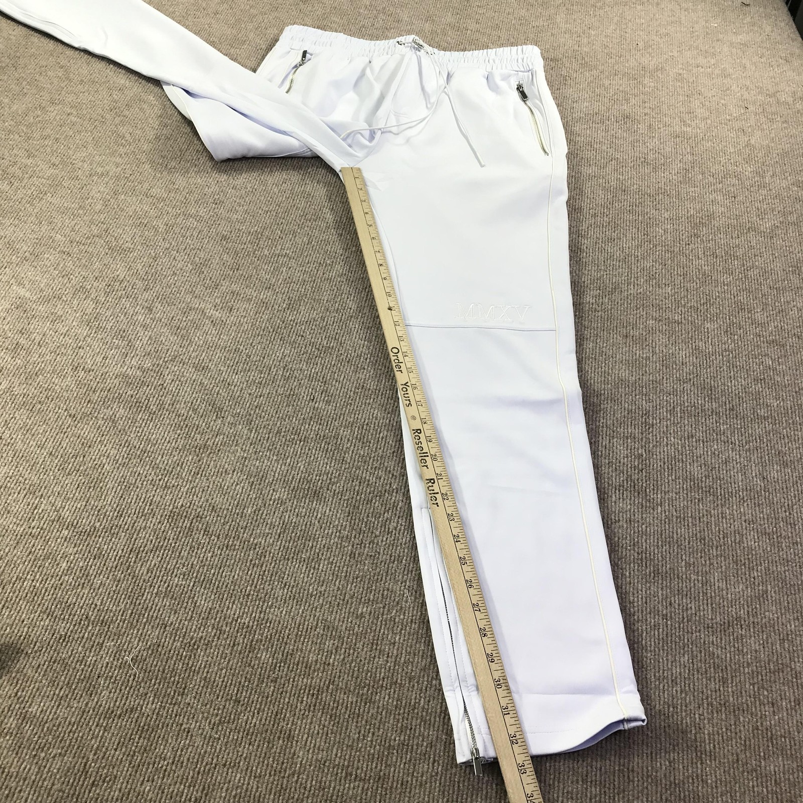 GVAPI Pants Mens 40 White Straight Leg Drawstring Zip Pockets Limited Edition