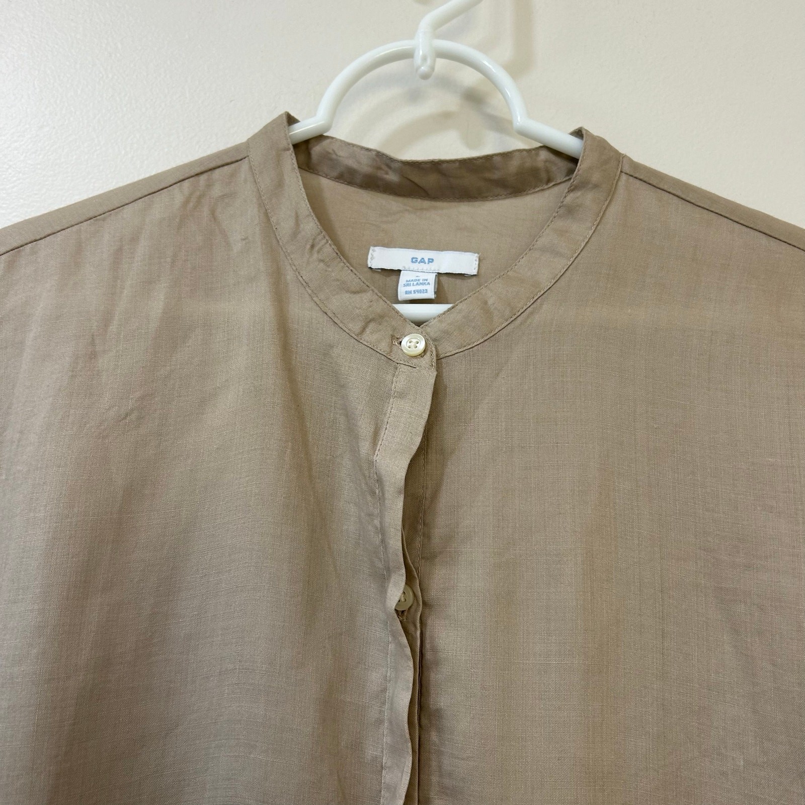 Gap Vintage Womens Size Large 100% Ramie Collarless Button Down Shirt Lagenlook